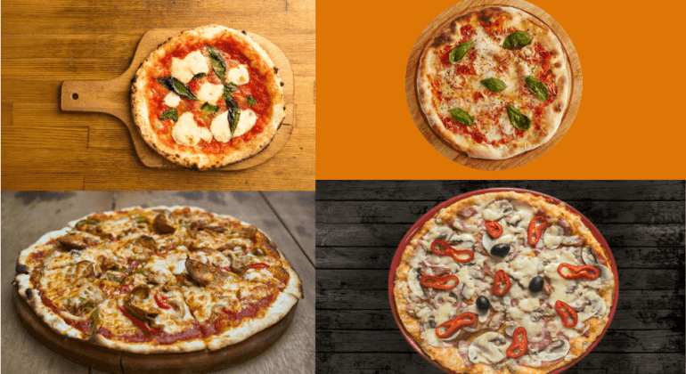 collage of images of different pizza sizes