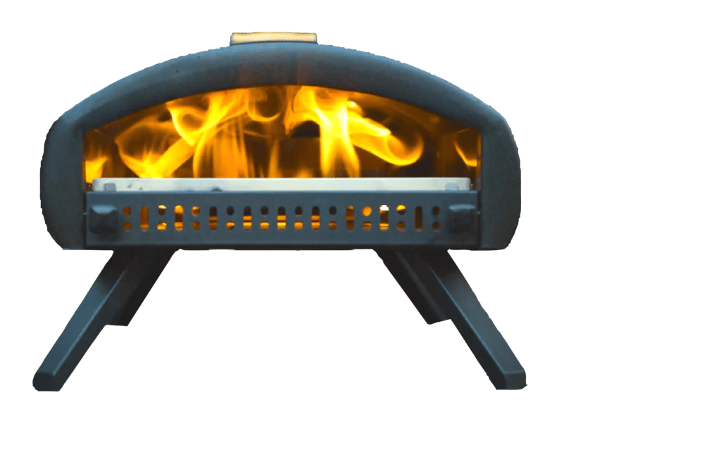 Bertello Grande pizza oven with burning flames