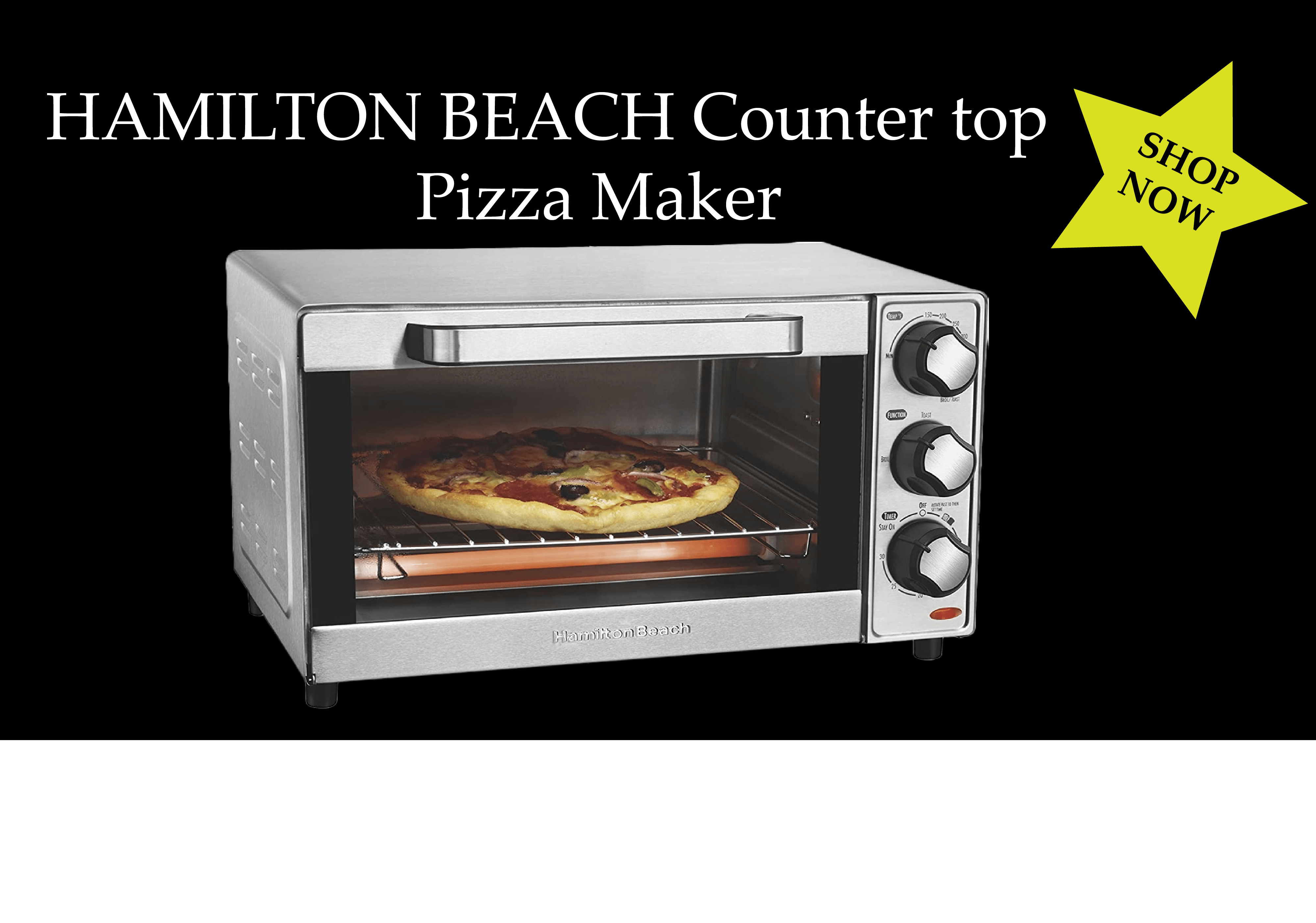 Hamilton Beach countertop pizza maker with black background