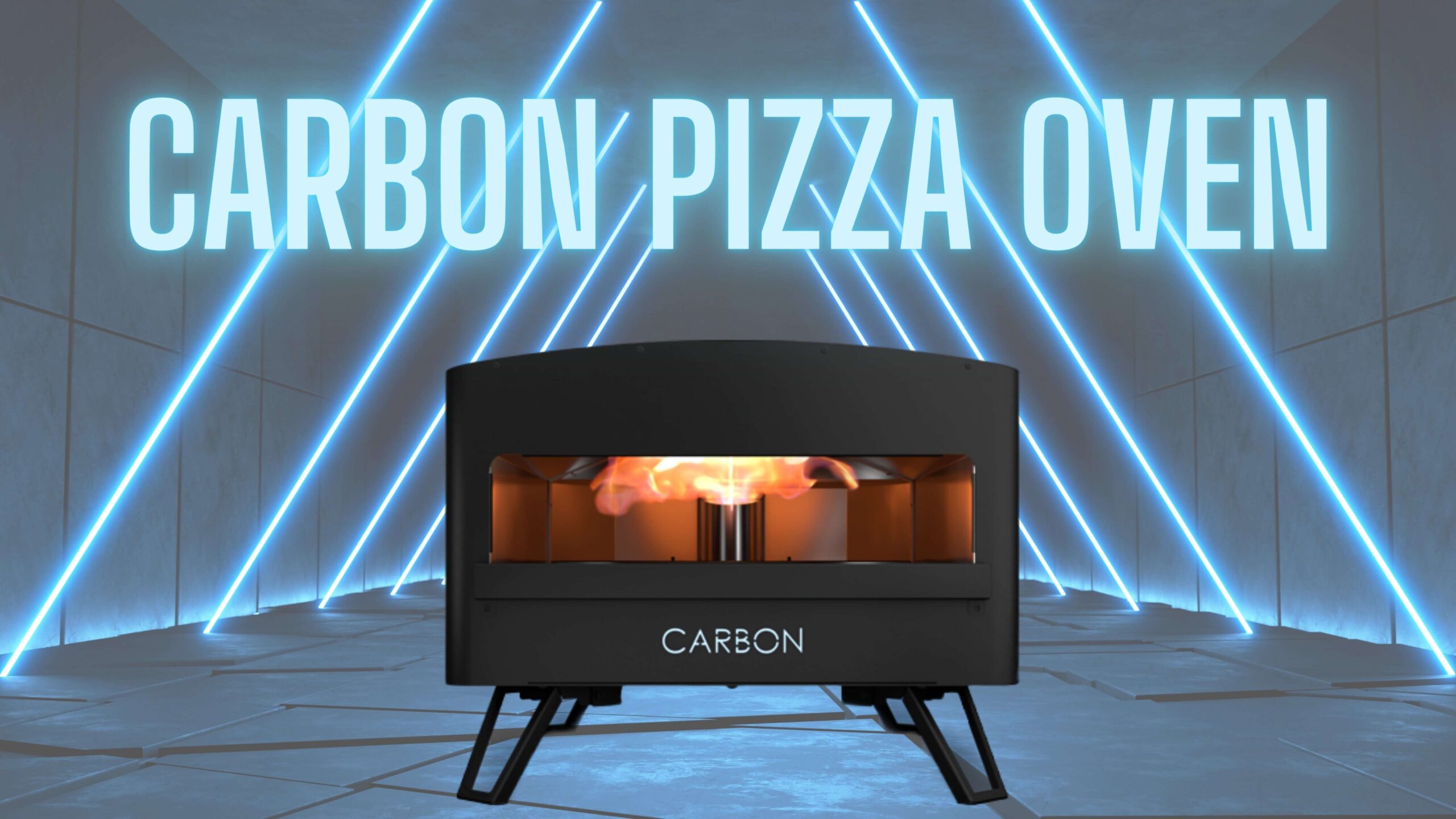black carbon pizza oven with customized background