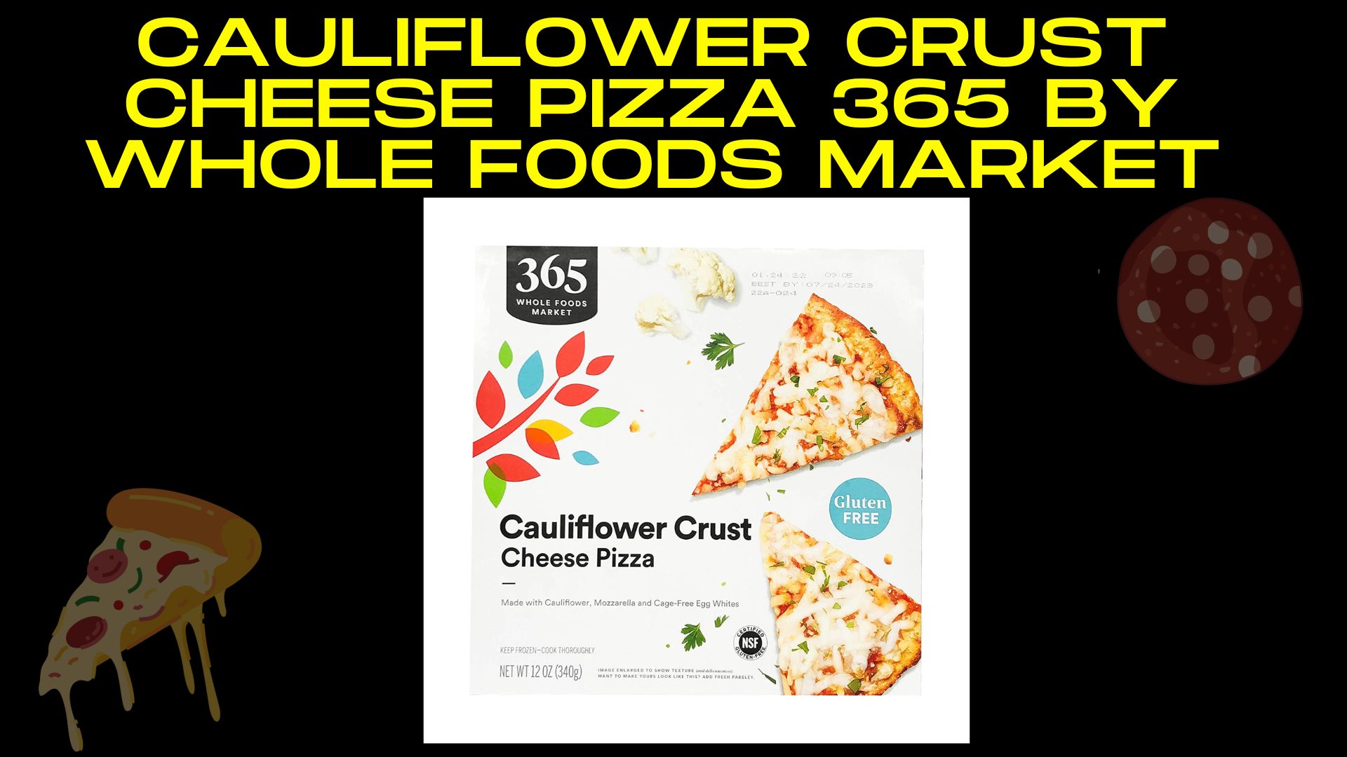 product image of Cauliflower Crust Cheese Pizza 365 by Whole Foods Market with black background