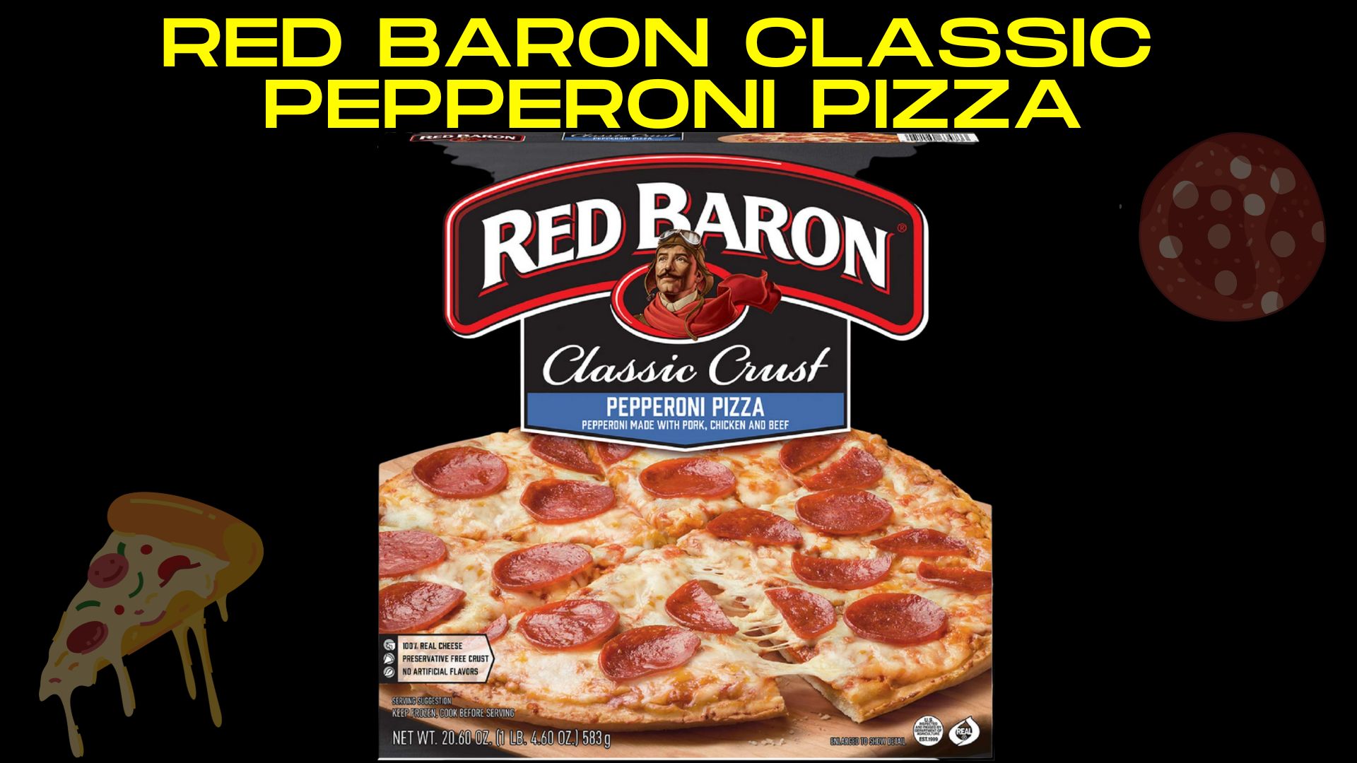 product image of Red Baron Classic Pepperoni Pizza with black background