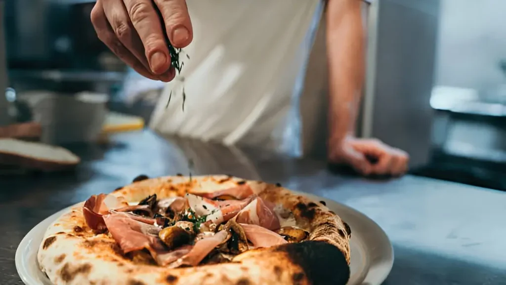 Garnishing on pizza