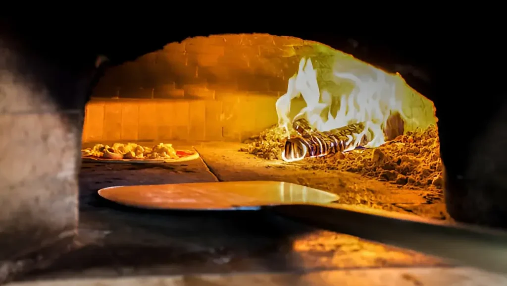 Firebox of a wood fired pizza oven